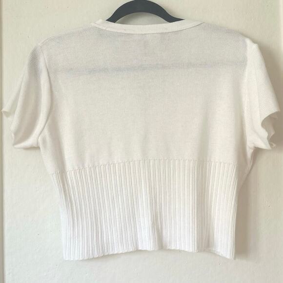 It’s Our Time White ButtonUp Top Size L Cropped Vintage Cardigan 90s Y2K - Picture 2 of 5